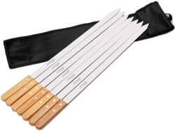 Pinchos para barbacoa con mango de madera, de acero inoxidable con diseño plano para una cocción uniforme, de metal reutilizables con mango de madera.