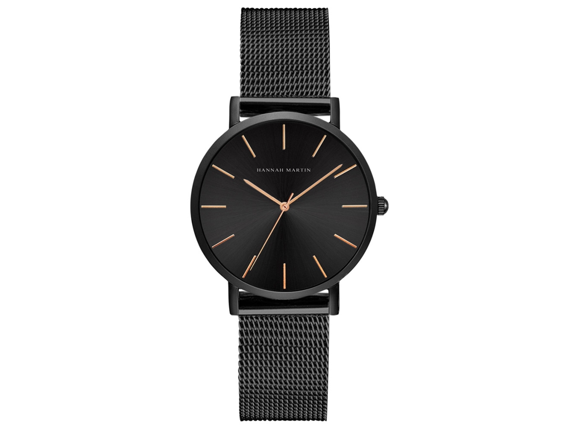 Reloj De Pulsera Sencillo Para Mujer, Esfera Pequeña, Cuarzo, Metal, Brazalete De Malla Fina (esfera Negra, Escala Oro Rosa).