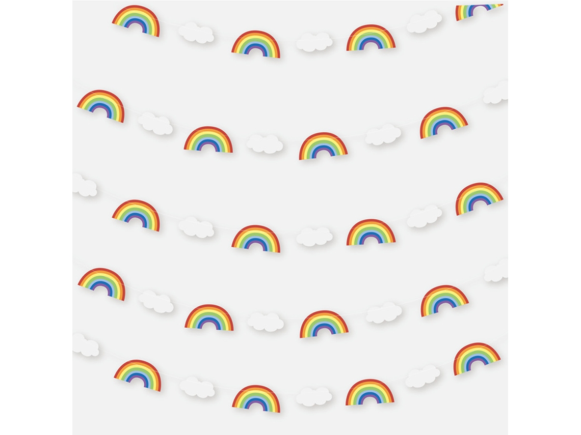 Banderas de arcoíris, decoración de pared bohemia con nubes blancas y cuerda para fiestas temáticas, fiestas del orgullo o baby shower.