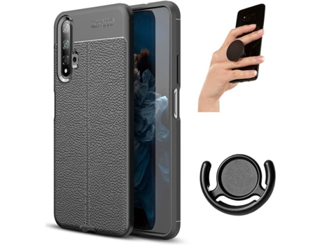 Carcasa, Popsocket y Soporte Honor 20 Rugged Leather (Negro)