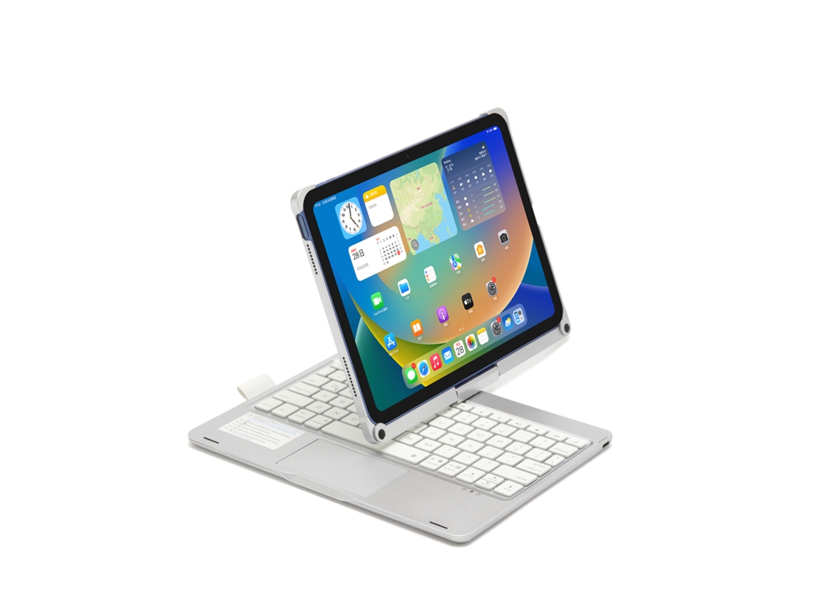 Funda con teclado Bluetooth Fwinl para Apple iPad Air 16 de 11.ª generación (10,9 pulgadas), teclado táctil en portugués y plateado