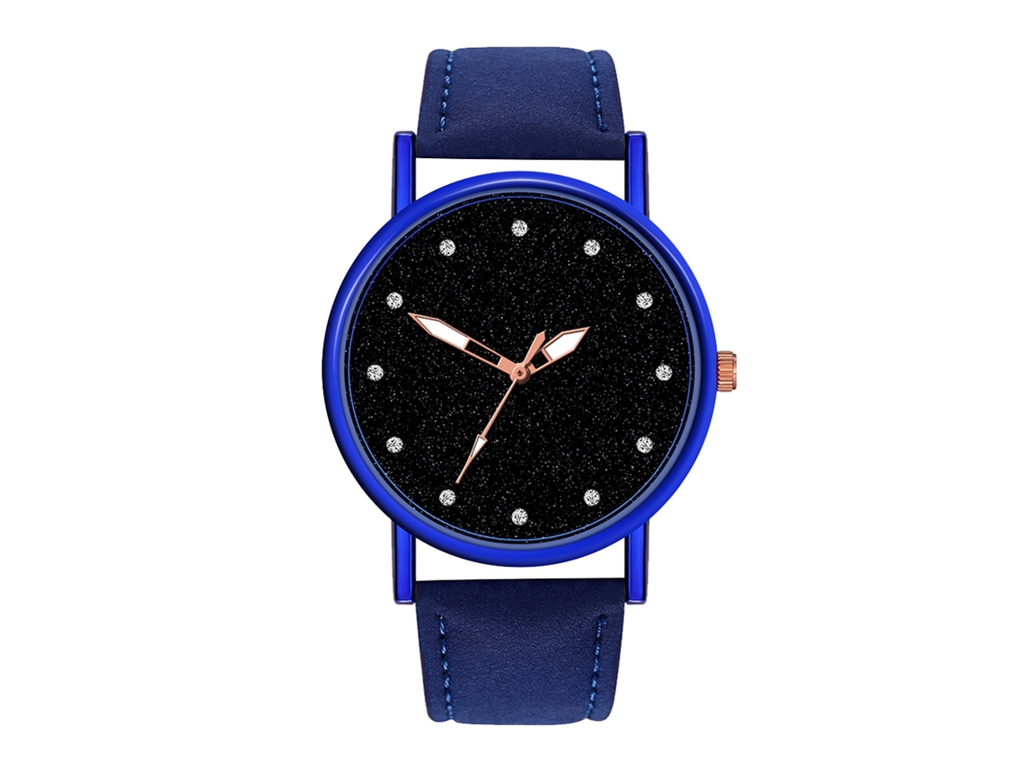 Reloj De Pulsera De Piel Para Mujer Con Esfera Redonda Y Movimiento De Cuarzo Azul.