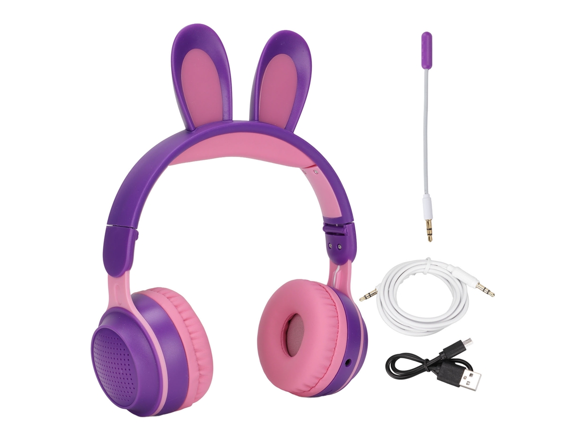 Auriculares Inalámbricos Bluetooth 5.0 Con Orejas De Conejo Para Niños Con Luces Led Rosas