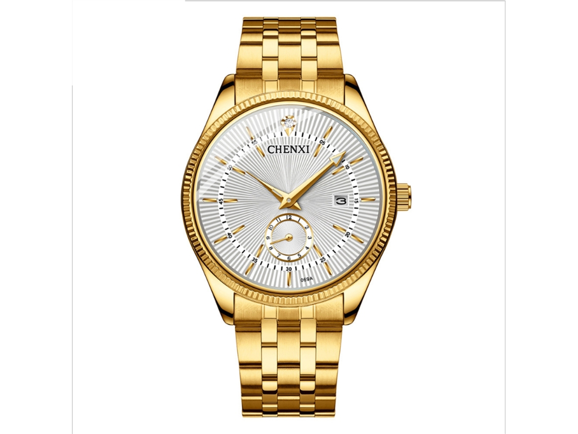 Reloj De Pulsera Para Hombre De Acero Inoxidable Con Calendario Y Movimiento De Cuarzo Blanco.