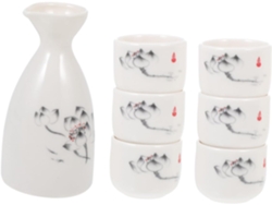 Juego De Sake De Cerámica Blanca De Estilo Japonés Que Incluye 1 Jarra, 6 Tazas Y Una Tetera.