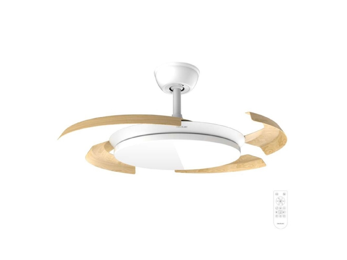 Cecotec Ventilador De Techo Con Luz Con Aspas Retráctiles Energysilence Aero 4500 Puzzle Invisible White&amp;lightwood. 30w