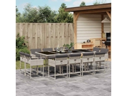 Juego de comedor de jardín de 13 piezas con cojines de mimbre gris claro, Dkd Home Decor