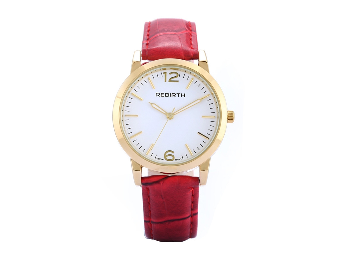 Reloj De Pulsera Analógico De Aleación Con Correa De Cuero Sintético, Elegante Estilo Rojo.