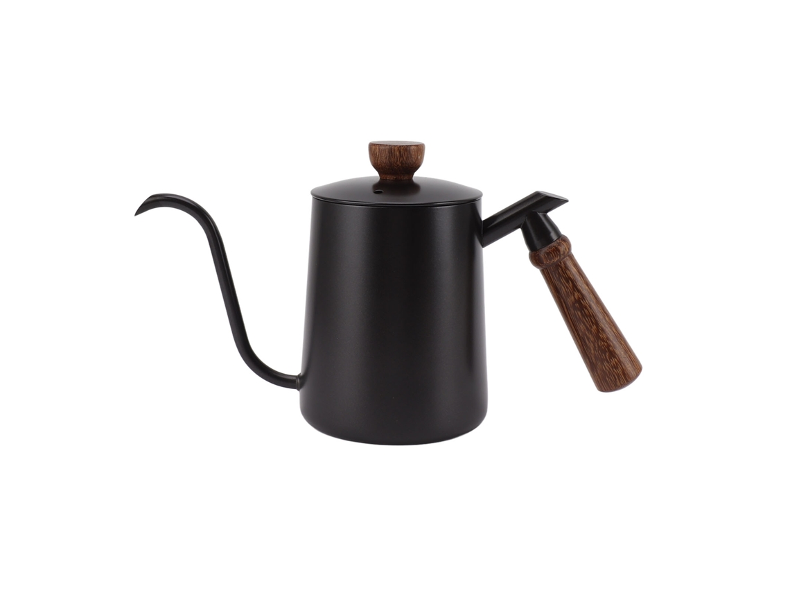 Cafetera Beanie de 600 ml en acero inoxidable 304, mango de madera, color negro