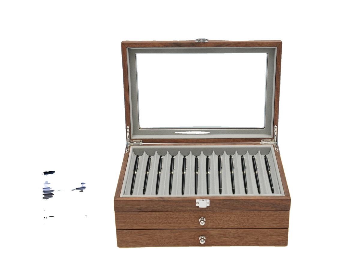 Estuche para pluma estilográfica, 34 compartimentos, elegante diseño de madera de nogal, materiales ecológicos OEM