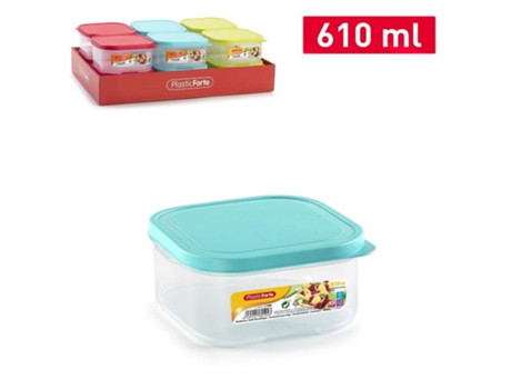 PLASTIC FORTE Flex - Juego de 2 Recipientes Cuadrados de 0.6L para Alimentos. Azul