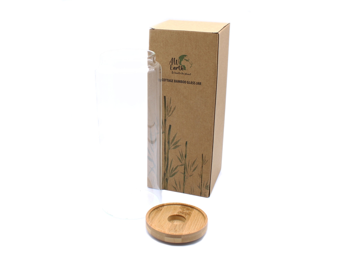Frasco de Cristal com Tampa de Bambu 20Cm Unidade 9X20 Cm