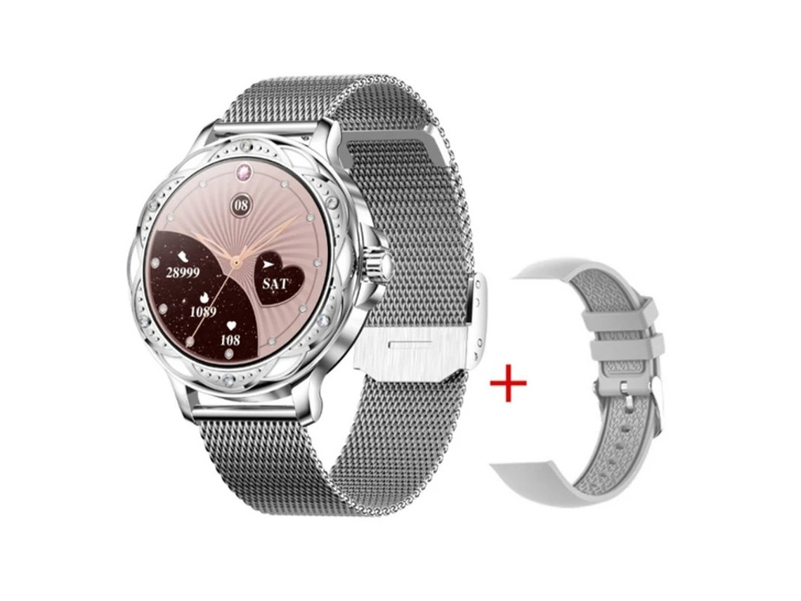 Smartwatch para mujer con monitor de frecuencia cardíaca, resistente al agua IP67, plateado Bestvite