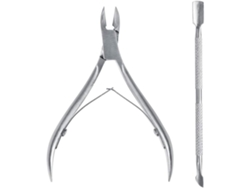 Dos juegos de herramientas de manicura de plata: pinzas para el estrato córneo y elevador para el estrato córneo.