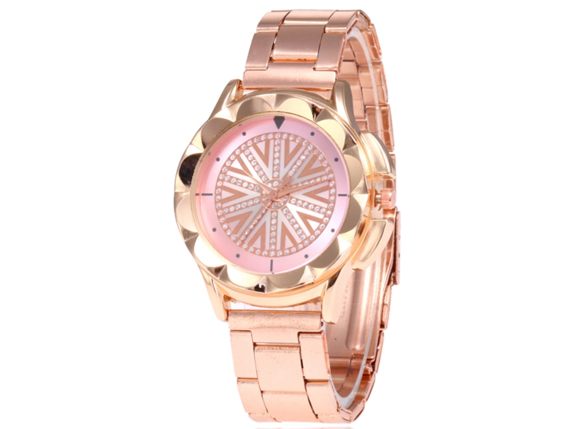 Reloj De Cuarzo Unisex Con Correa De Acero Moda Dial Redondo Simple (rosa)