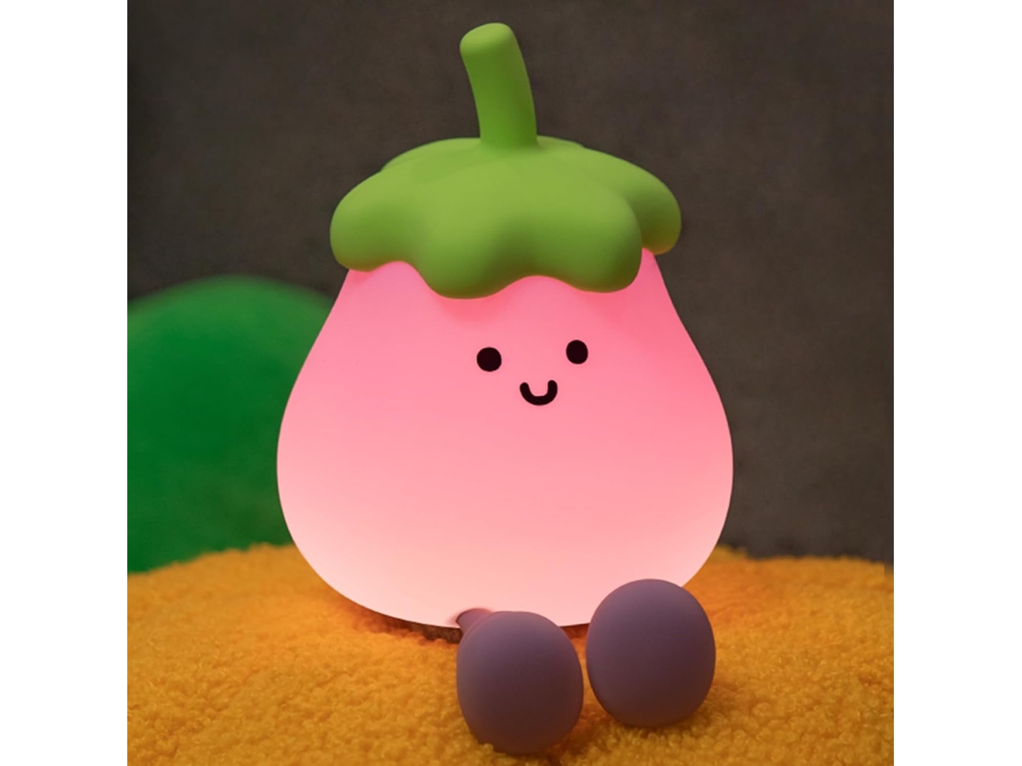 Luz de noche infantil de berenjena, lámpara de silicona con bonito estampado de berenjena, luz de noche infantil USB Ikikso (morado)