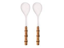 (2 Cucharas De Plata) Juego De Cubiertos Doble, Fabricado En Acero Inoxidable 304, Madera Y Bambú.