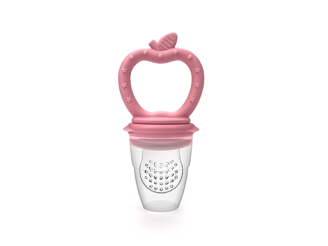 Mordedor manual de silicona antisucción con forma de fruta y zumo, rosa oscuro - Mordedor con forma de manzana