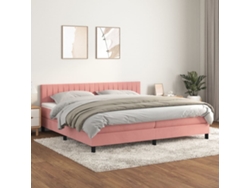 Cama Box Spring Con Colchón Terciopelo Rosa 200x200 Cm