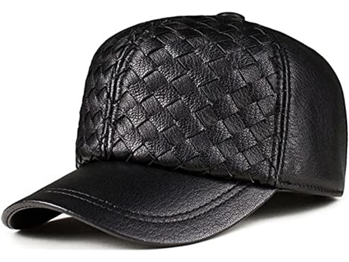 Casquette De Baseball En Cuir Véritable Hommes - Chapeau Papa Réglable Noir And Marron Foncé