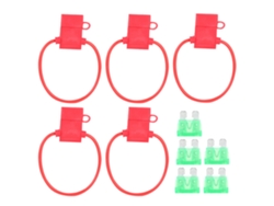 Porta Fusibles En Línea Medianos 5 Piezas Con 5 Fusibles De Hoja Atc/ato 30a Rojos Para Coche Barco Rv