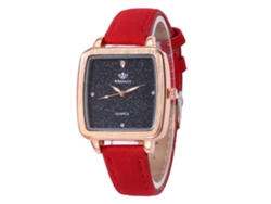 Reloj De Cuarzo Con Correa De Cuero Pu Moda Dial Cuadrado Pulsera Rojo