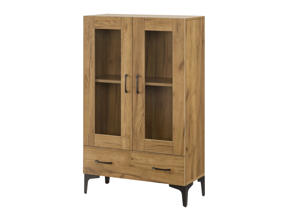 Vitrina Søndersø con 2 puertas estante cristal y aglomerado 115 x 70 x 31 cm - Efecto roble y Negro [EN.CASA]