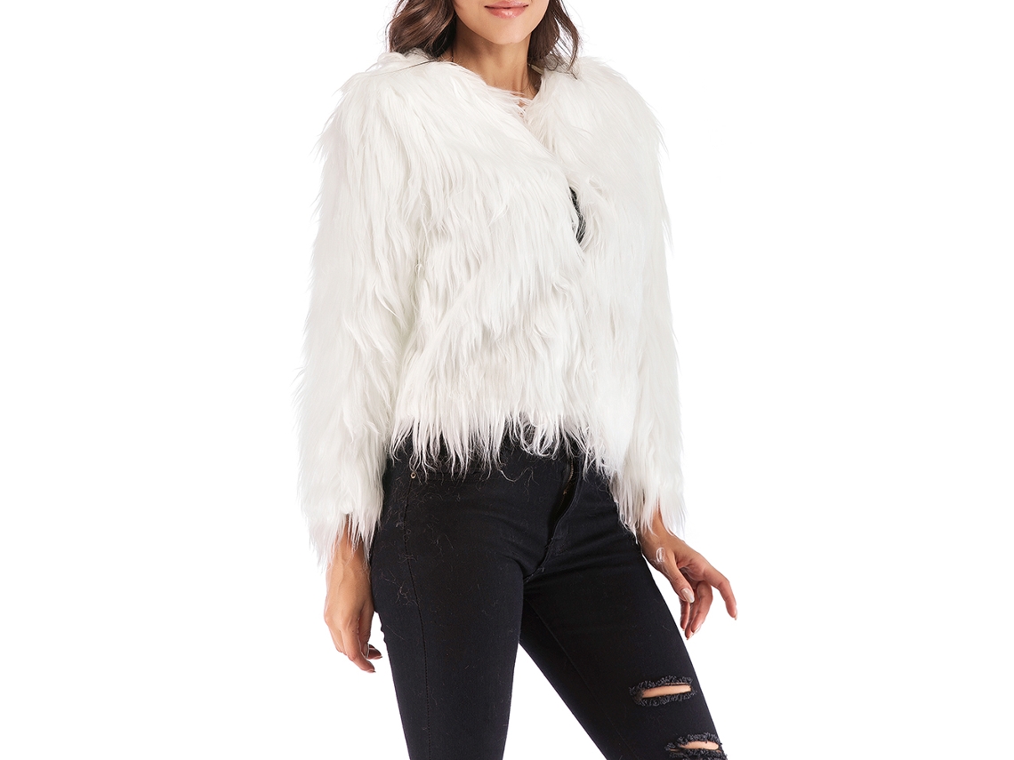Abrigo De Invierno Para Mujer, De Felpa, Mullido, Cuello Redondo, Mangas Largas, Abertura Frontal.