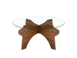 Mesa de centro redonda de 80 cm de diámetro, cristal de seguridad, madera de nogal, Ziwei Store