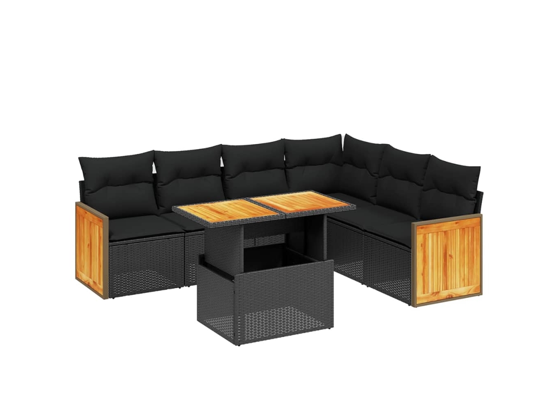 Maison Exclusive - Set De Comedor De Jardín 7 Pzas Y Cojines Ratán Sintético Negro