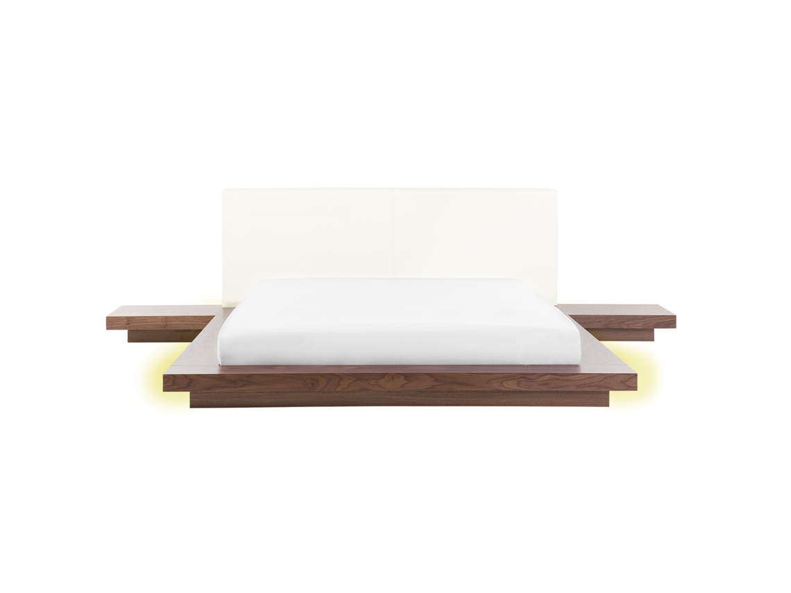 Cama LED con cabecero de piel sintética marrón 160 x 200 cm ZEN