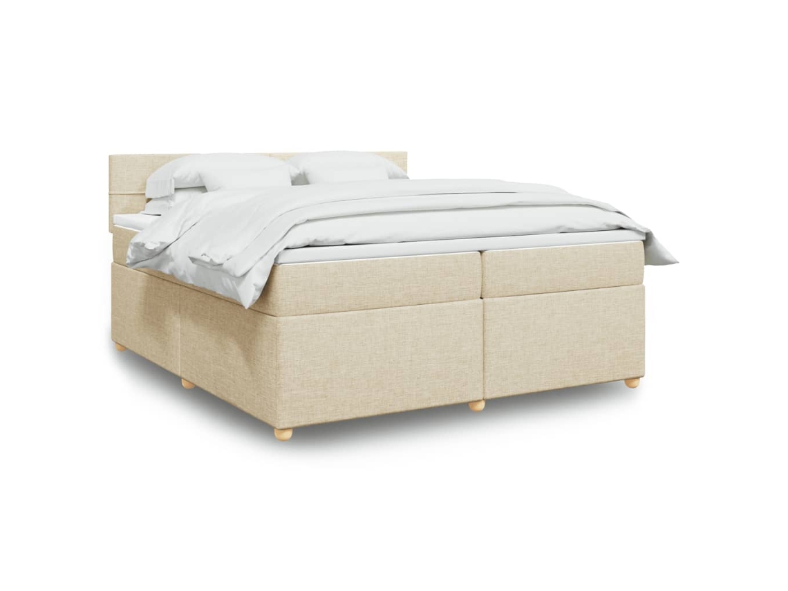 Cama Box Spring Con Colchón Tela Color Crema 200x200 Cm