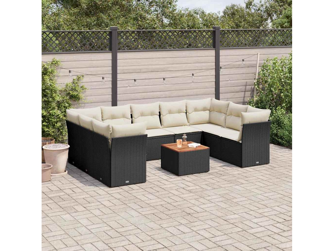 Conjunto de sofá de jardín de 10 piezas con cojines en mimbre sintético negro de DKD Home Decor