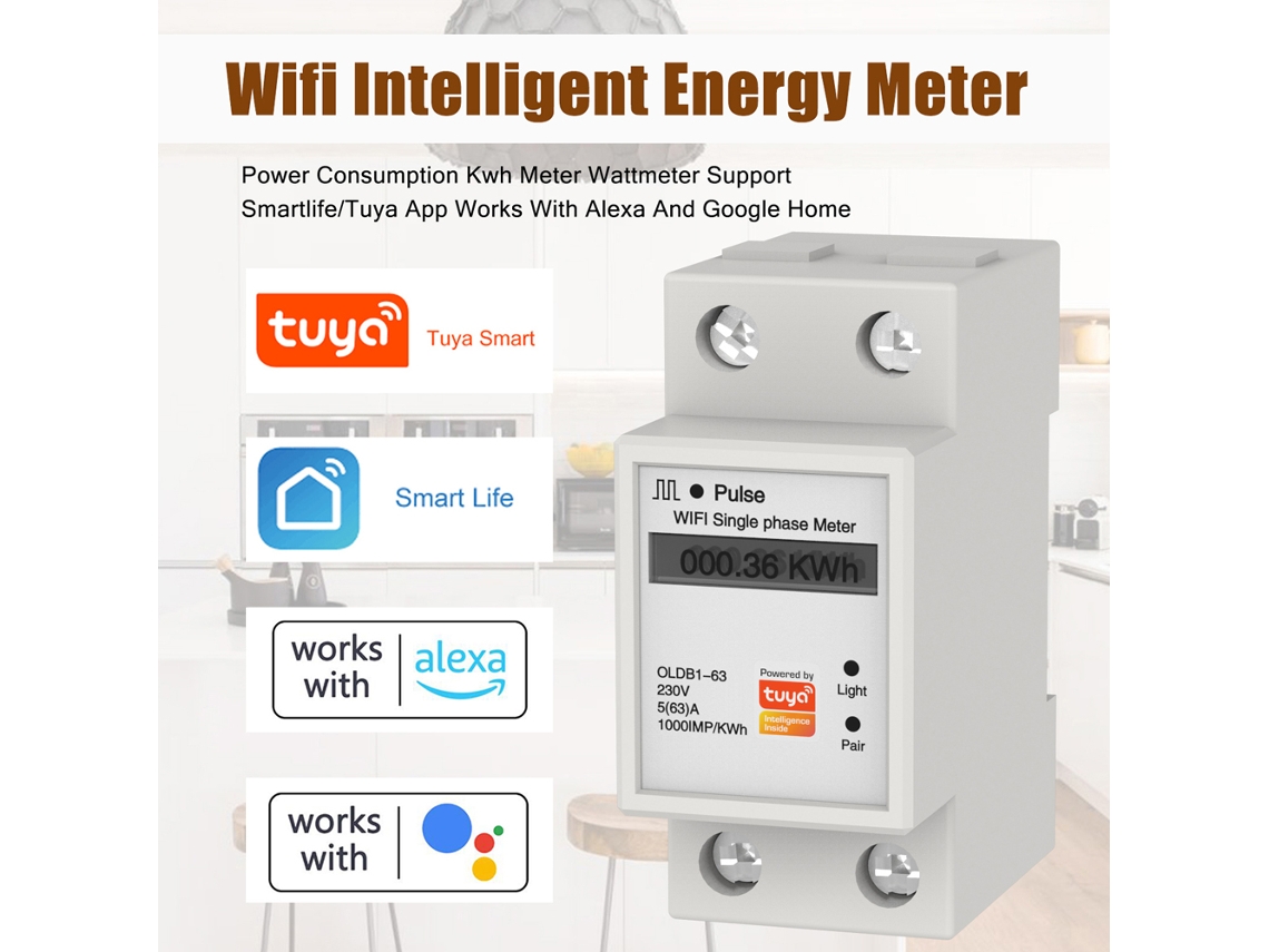 Medidor Monofásico Inteligente Wifi Tuya Con Pantalla Lcd Y Visualización Remota A Través De La Aplicación.
