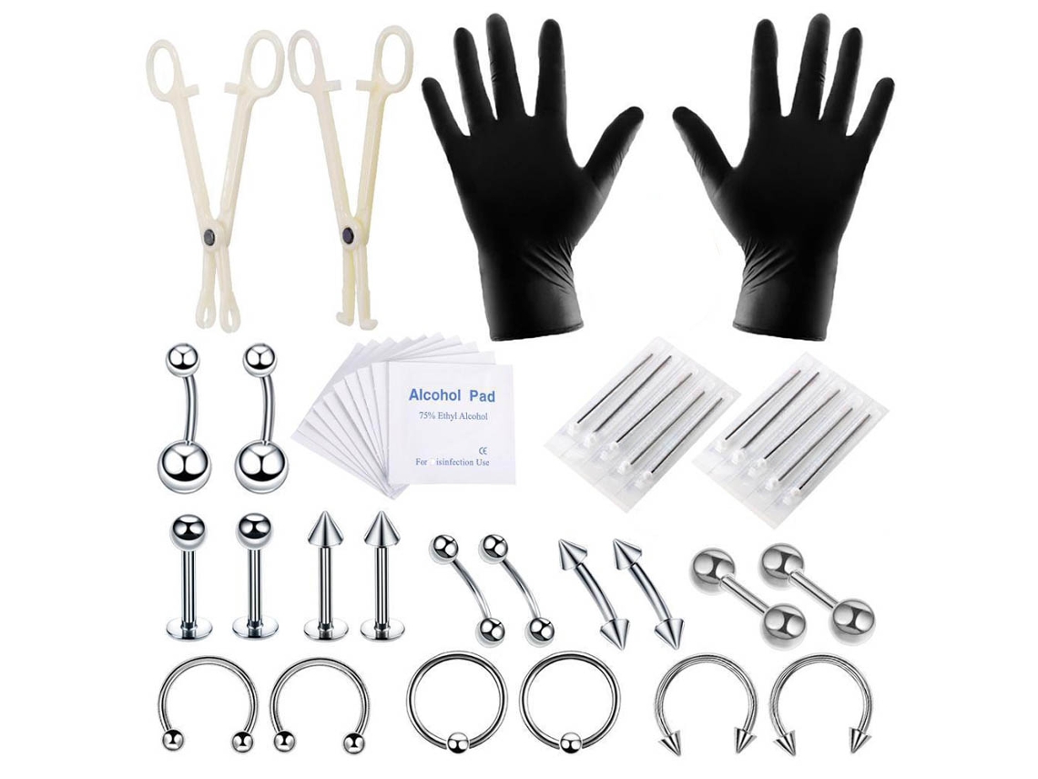 HYMNORA Kit Completo para Piercing Corporal Profesional Ligero y Preciso en Metal para Labios y Ombligo