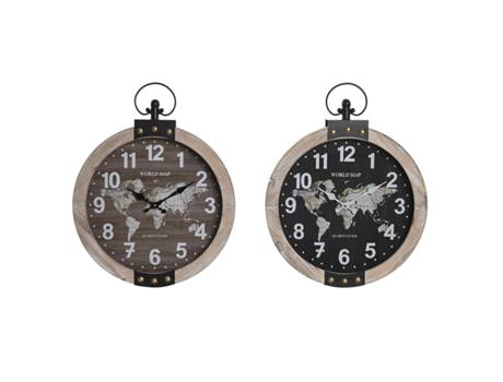 Reloj de Pared DKD HOME DECOR Mapa Do Mundo Hierro Marrón (2 Unidades - 40x6,5x46cm)