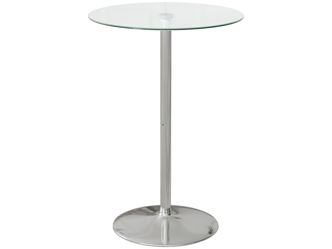 Mesa Alta Redonda Tipo Bar Para Cocina, Con Tablero De Vidrio Templado Y Base De Acero Transparente.