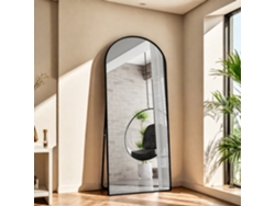 Espejo De Cuerpo Entero Grande 180 X 80 Cm, Espejo De Pie Curvo Con Marco De Aluminio, Vidrio Templado Visión Completa, Negro