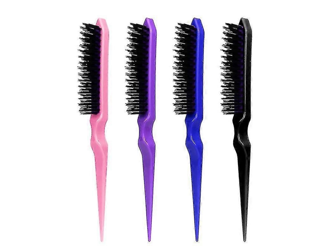 Cepillo De Cerdas De Jabalí Con 3 Filas Para Dar Volumen Y Masajear El Cabello (4 Unidades, Multicolor)