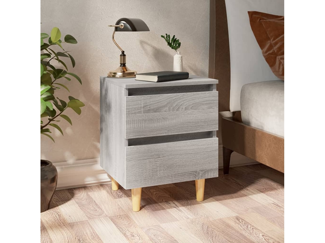 Mesita de Noche Patas Madera Maciza 40X35X50 Cm Sonoma Gris