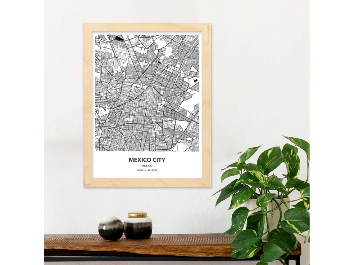 Póster NACNIC con Mapa de Mexico Cit y - Mexico. Pósters de Ciudades de Latinoamã©Rica con Mares y RíOs En Color Negro.