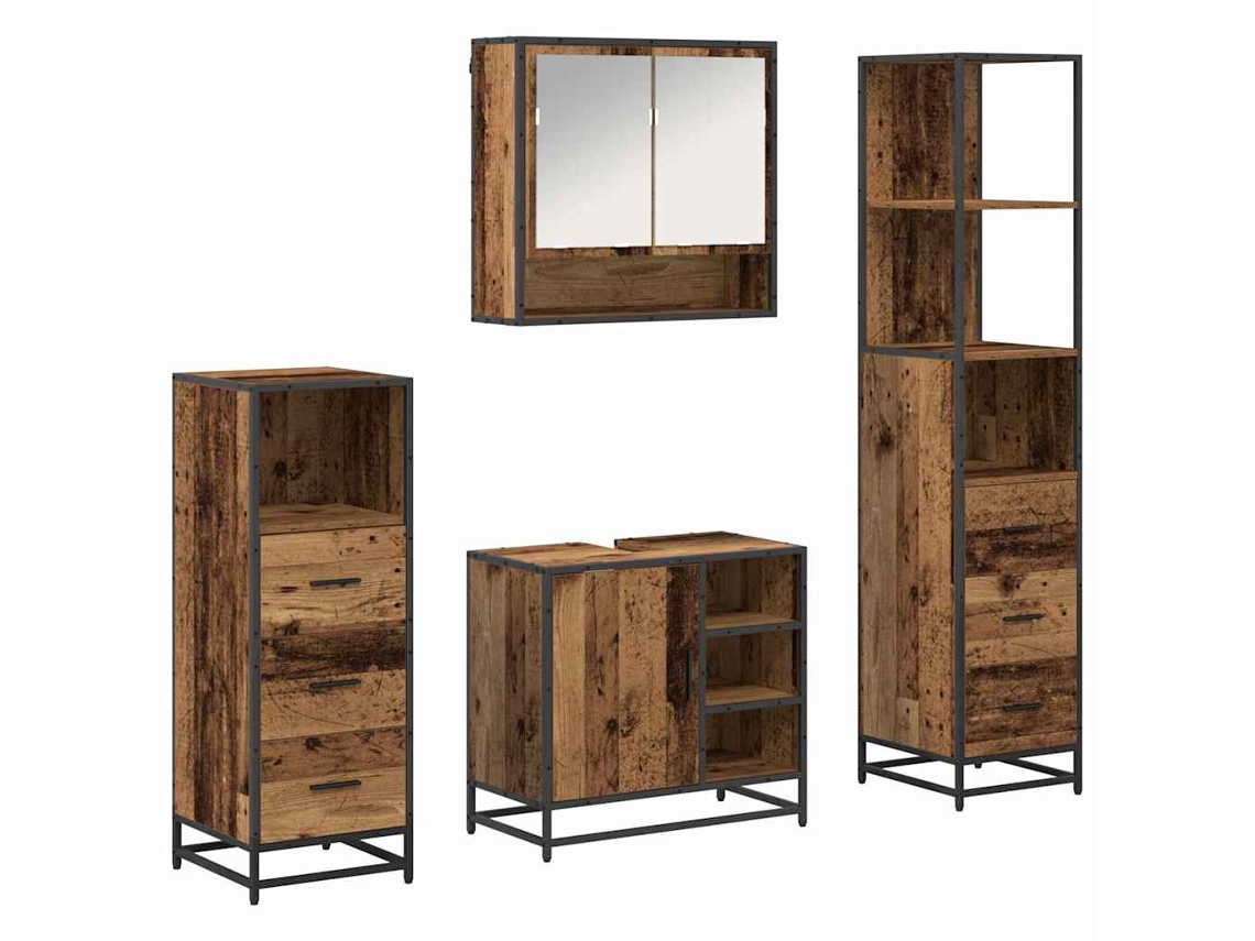 Conjunto de muebles de baño con puerta, 4 piezas, madera antigua, MAISON EXCLUSIVE