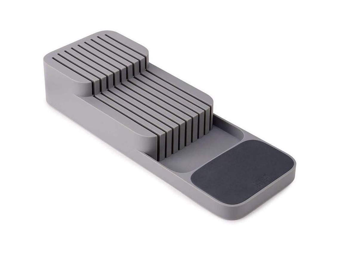 Soporte para cuchillos de cajón, almacenamiento de cuchillos de cocina, plástico gris, 39,5 x 14 x 7,4 cm