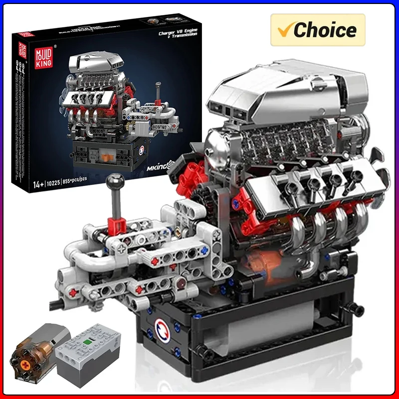 Motor Elétrico V8 E Caixa De Câmbio Para Montar Em Blocos De Carro.
