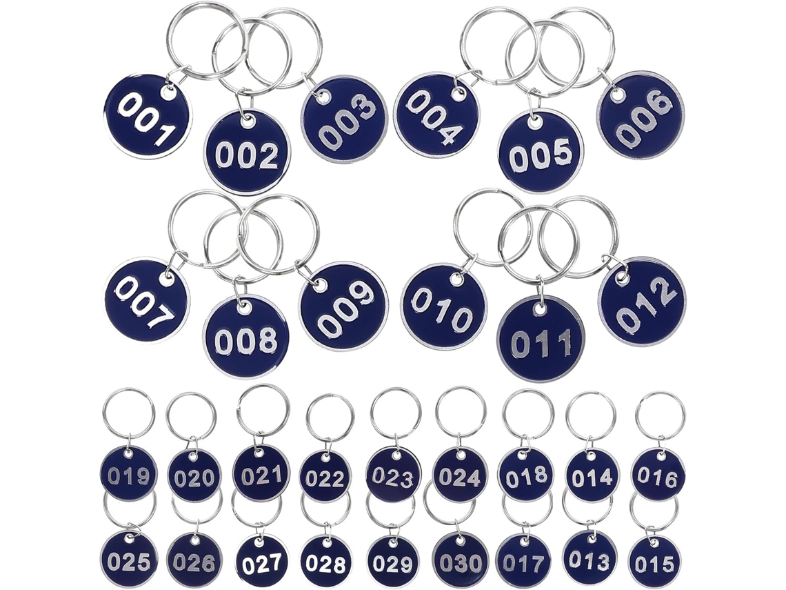 30 Llaveros Redondos Numerados, Prácticos Y Fáciles De Colgar, De Aleación De Aluminio Azul.