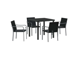 Conjunto de comedor de jardín de 5 piezas - Muebles de comedor de jardín de ratán negro y gris de Pe HARLANV1