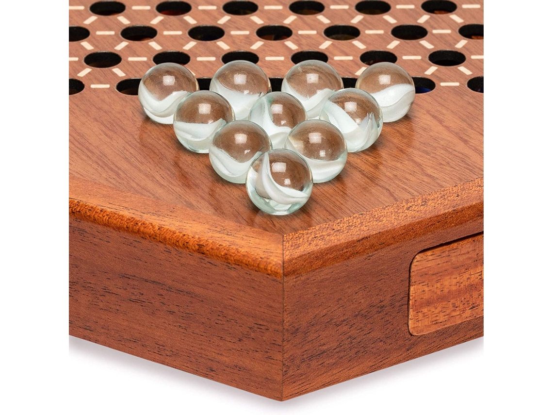 Juego De Damas Chinas De Madera Con Bolas De Cristal Y Cajones - Juego De Estrategia Hexagonal Para Niños Y Principiantes