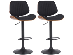Juego de 2 taburetes de bar de estilo retro moderno con asiento de tela negra, madera de nogal y estructura de metal negro 10_0006701
