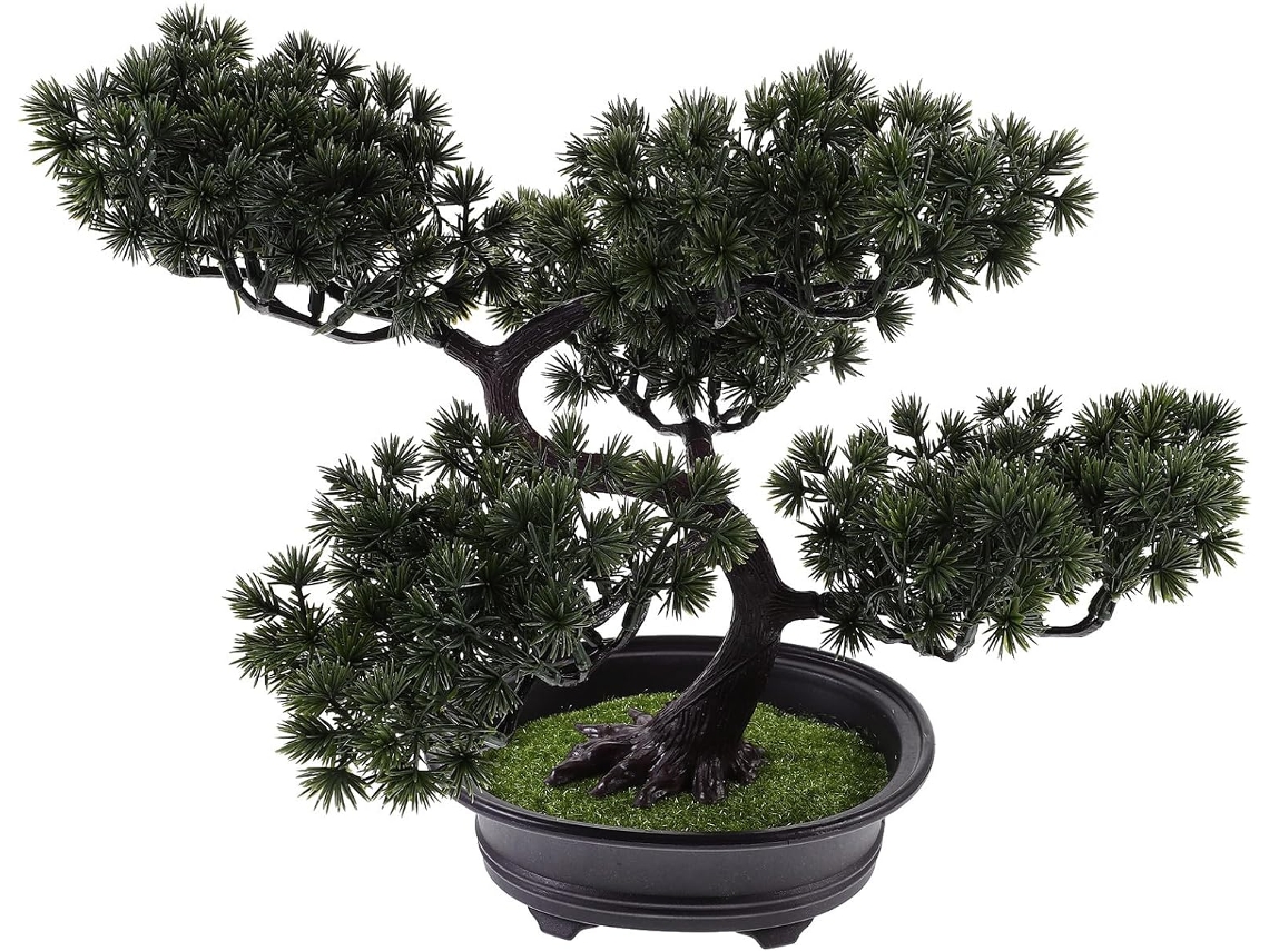 Bonsái De Pino Artificial En Maceta De Plástico, Planta Decorativa De Interior De Aspecto Realista.