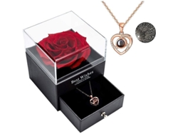 Conjunto Regalo Rosa Real Conservada Con Collar Te Amo 100 Idiomas Para Aniversario